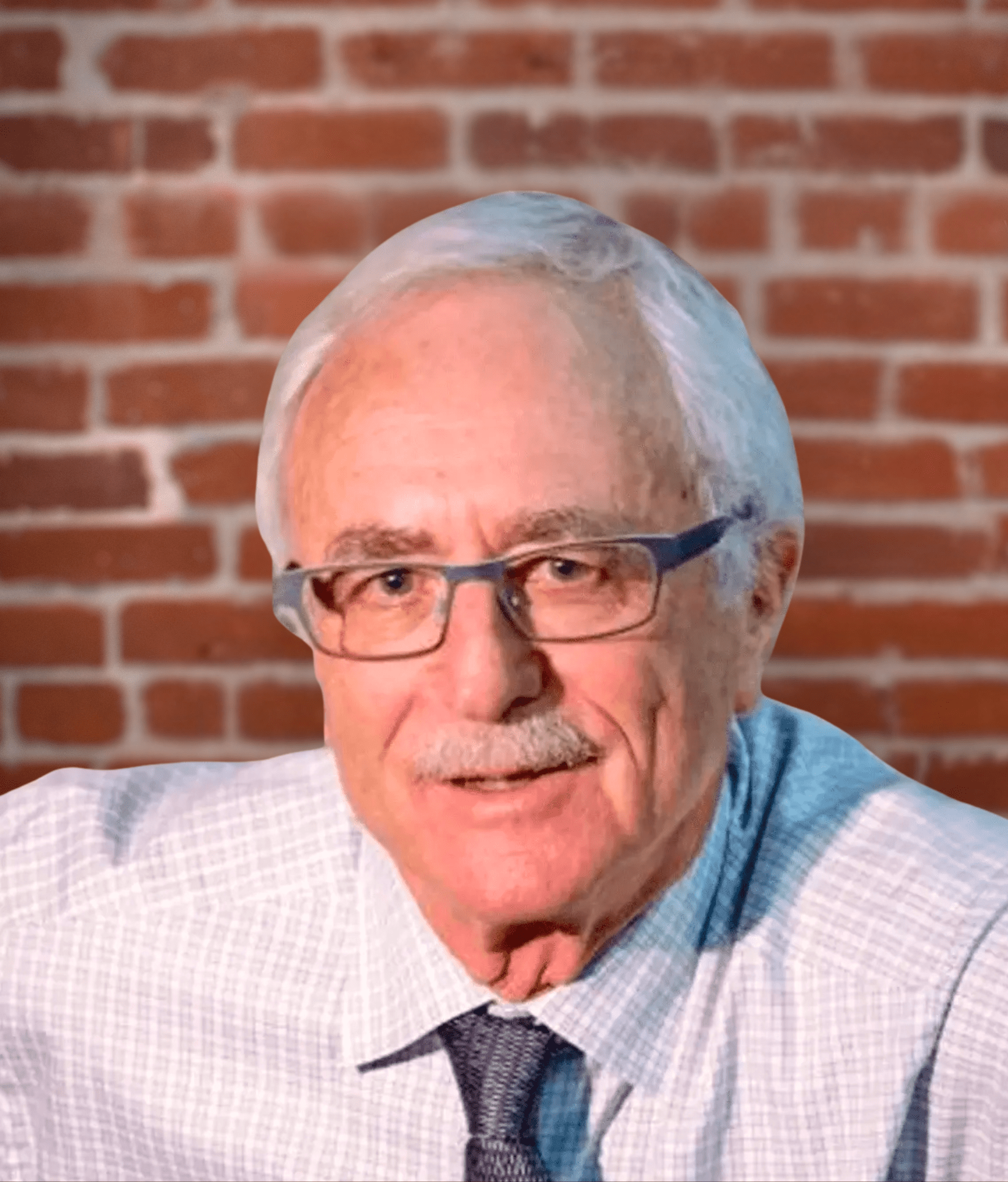 Portrait of Louis Blumberg wearing glasses and a tie in front of a brick wall, associated with Climate Resolve