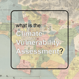 Graphic with a map background and overlaid text reading “What is the Climate Vulnerability Assessment?” inside a bordered box