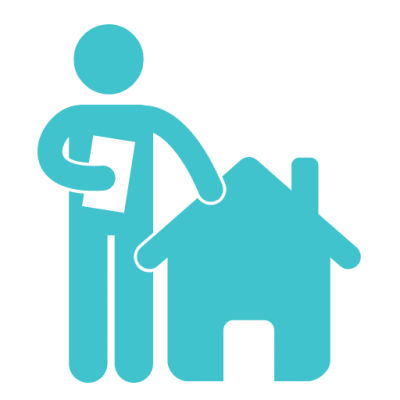 Icon of a person standing beside a house holding a document